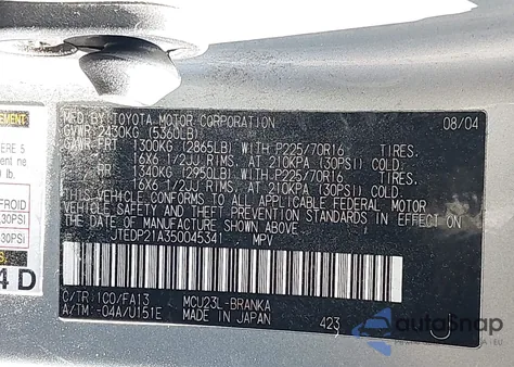 2005 Toyota Highlander V6 z USA, uszkodzony, nr VIN JTEDP21A350045341